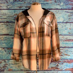 Shein Curve Lightweight Hooded Plaid Shacket